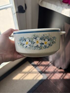 Vintage Lenox Temperware Stoneware Casserole Dish in Cream and Blue
